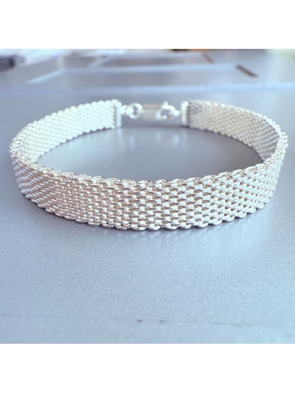 Modern Mesh Reflexion Somerset 7.5mm Link Chain Sterling Silver Bracelet Vintage